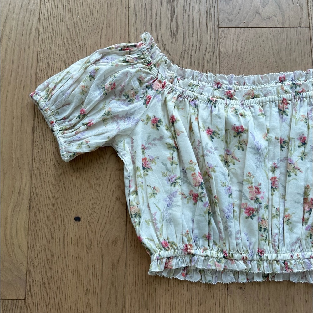 Polo Ralph Lauren Floral Cotton Cropped Top in Watercolor Landscape - Picture 9 of 13
